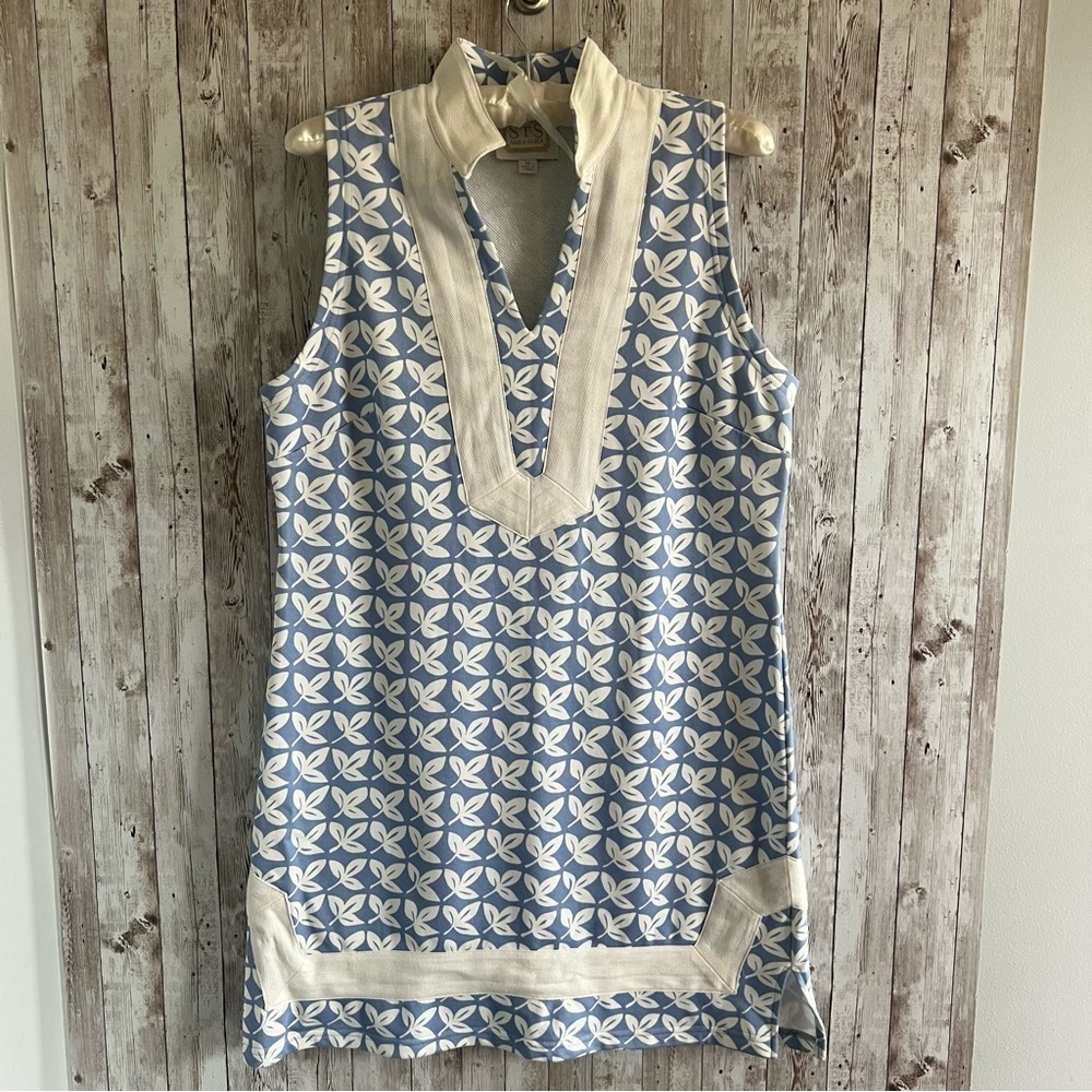 Sail to Sable Blue and White Sleeveless Tunic Dress Medium
